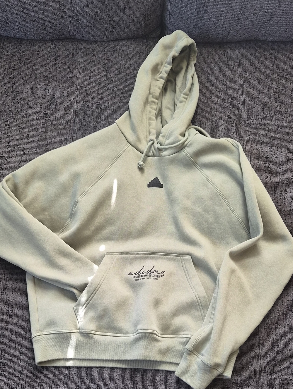 adidas Light Sage Green Pullover Hoodie with Script Pocket Logo